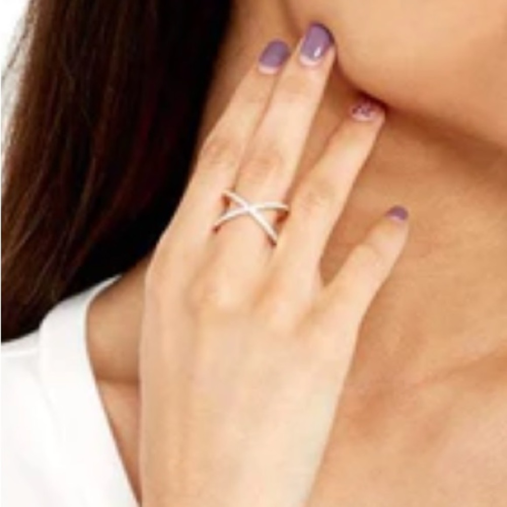 NWOT OBJKTS Jewelry rose gold plated cross ring with cz. Size 7sh. Never worn. - Picture 2 of 4